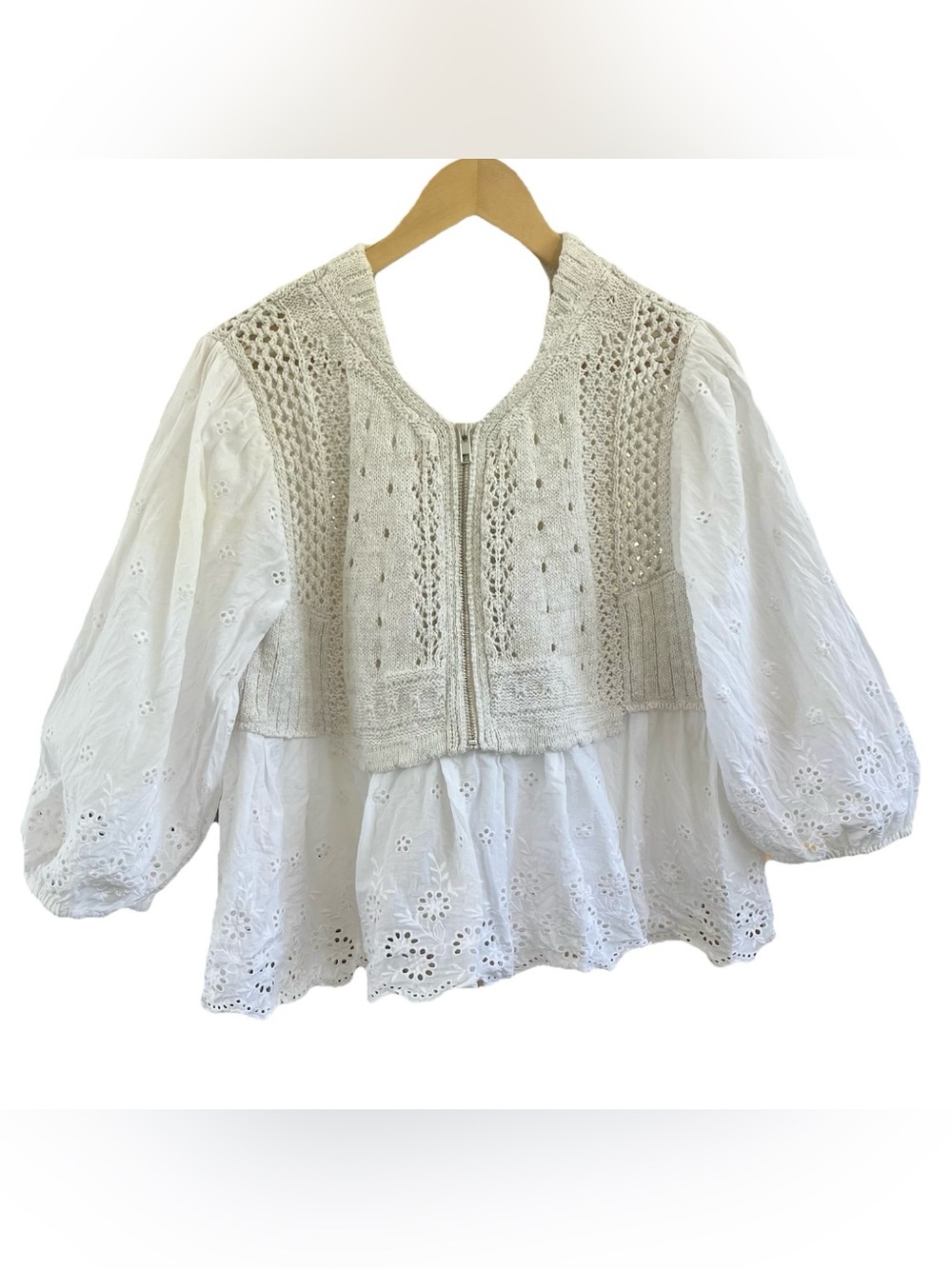 Anthropologie Half Zip Sweater Vest Eyelet Blouse Ivory White Small Flaw

Size: